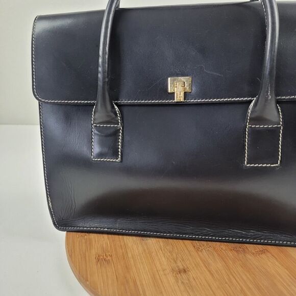 Lamberston Truex Boxcar Black Leather Handbag Bag Purse Italy - Picture 3 of 16